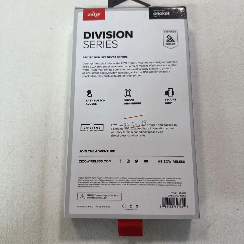 Zilo Division Series Cricket Icon 2 Phone Case Nylon Black, Shock Absorbing, NIB